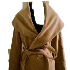NWOT MINKPINK camel wrap coat shawl collar XS